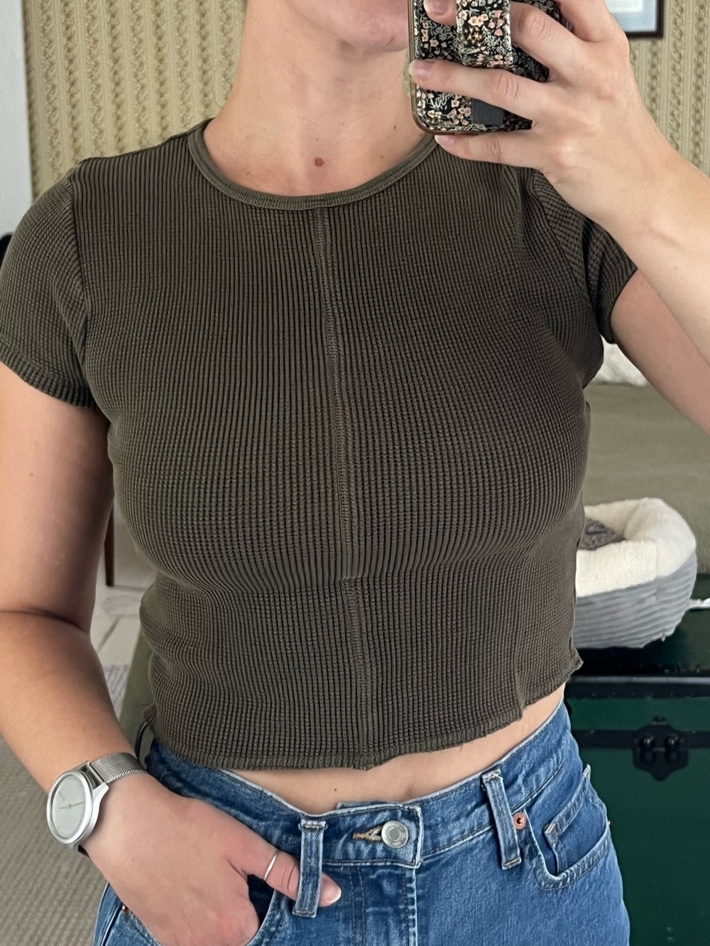 Madewell Olive Green Short Sleeve Waffle Tee
